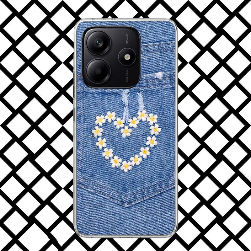 Retro Denim Embrpoidery Phone Case for Xiaomi Redmi Note 15 14 14S 13 12 12S 11 Pro Plus 11E 11T 11S 10S 5G Soft Cover Fundas Re