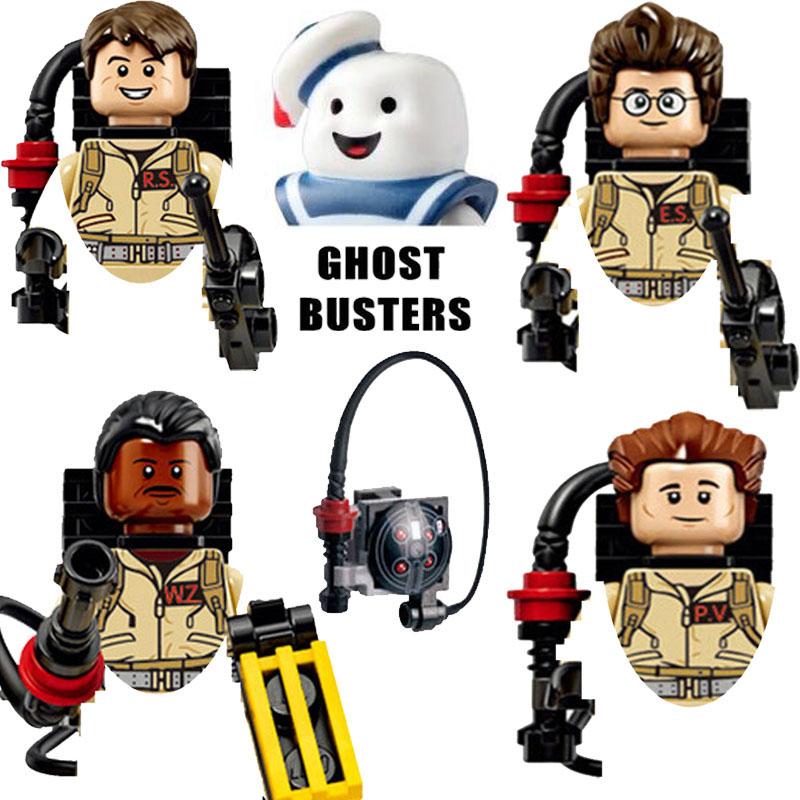 Promotions!! 4Pcs/Set Ghostbusters Egon Spengler Peter Winston Zeddemore Stay Puft Model Action Figures Blocks Toys for Children