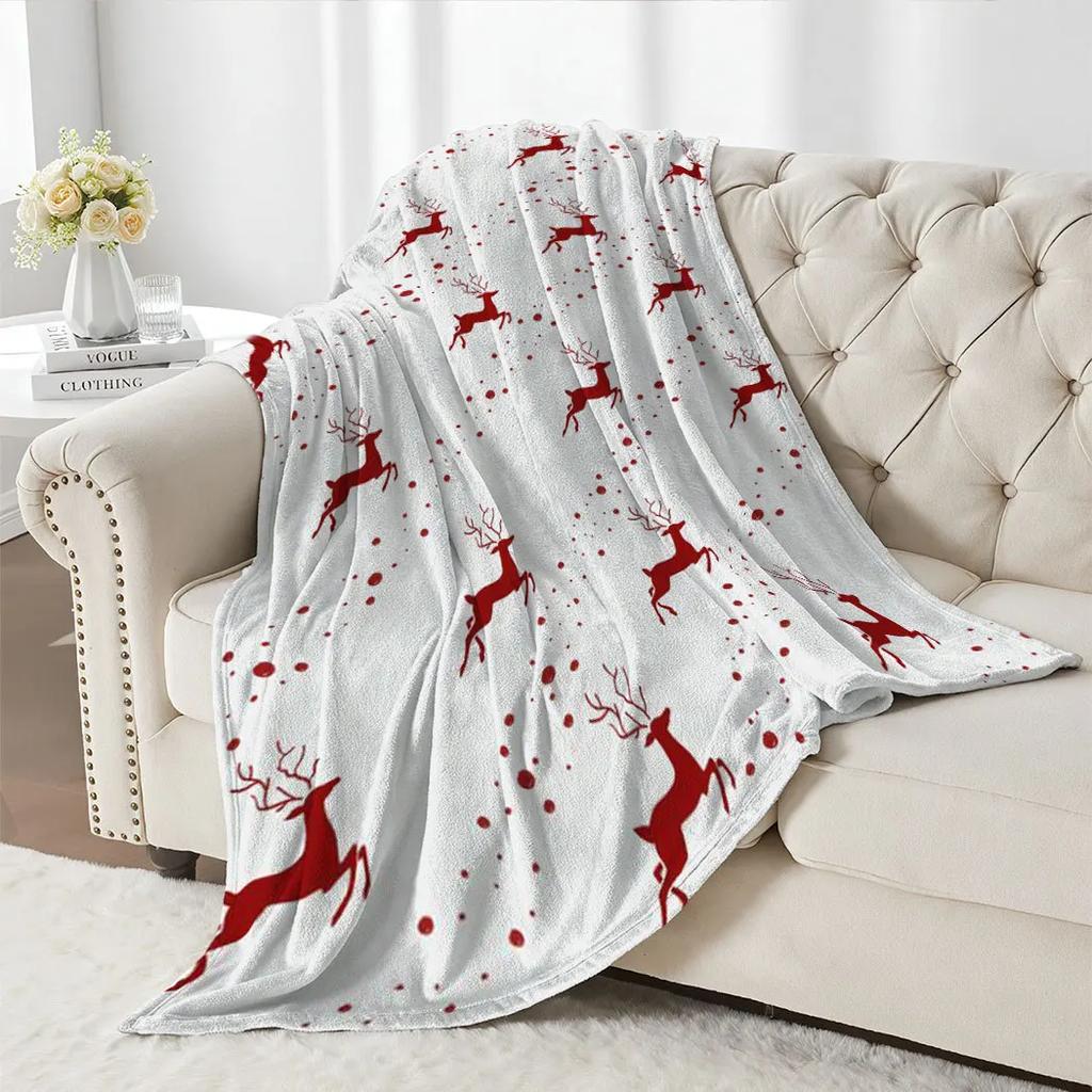 1pc Simple Christmas Deer Printed Blanket for Sofa Bed Travel Camping Living Room Office Conditioning Blanket for All Seasons Gi