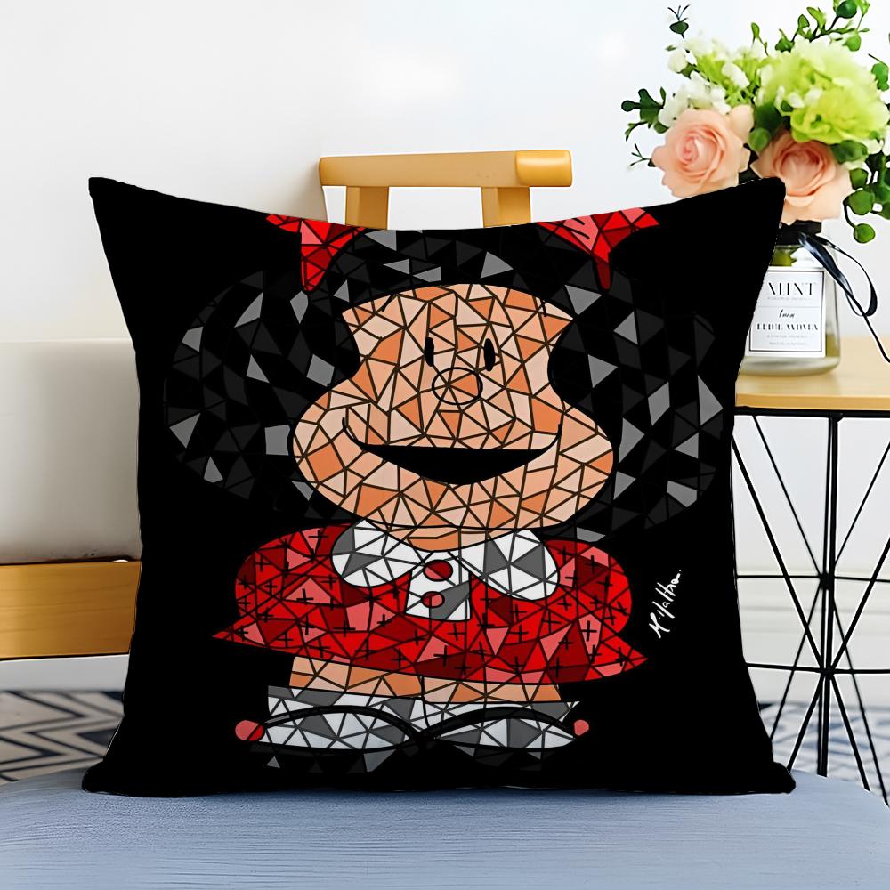 Cartoon Mafaldas Cushion Cover Washable Linen comfort Soft for Sofa Bed Cozy Home Room Decor