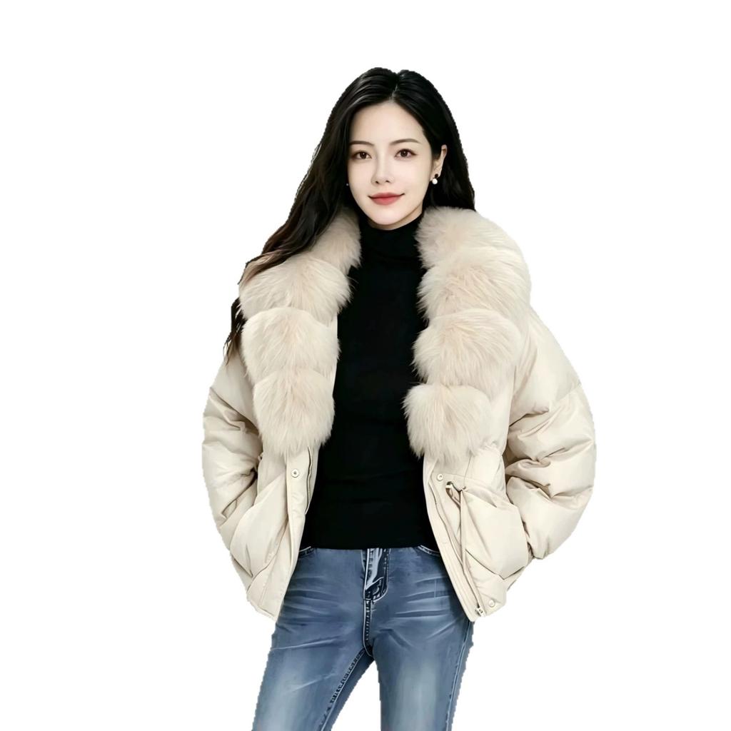 Winter new white duck down fox big fur collar down jacket women's short fashion loose thickened warm jacket