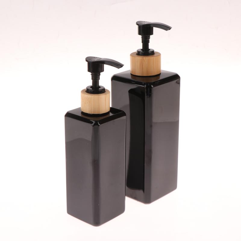 1Pcs Bathroom Dispensers Square Shampoo Shower Gel Body Wash Dispensers Refillable Bamboo Pump Bottles Lotion Containers