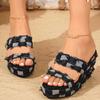Fashion Street Checkered Chucky Plarform Slippers Women Fashion New Denim Fabric Wedge Sandal Woman Summer Slip On Flat Slides Female