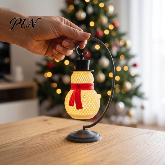 Winter Holiday Decor Christmas Snowman Lantern, Decorative LED Bedside Lamp, Hanging Ornaments Table Night Light for Home Bedroom Indoor Lantern