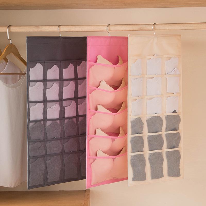 Dual-Sided Hanging Underwear Organizer for Wall or Dorm, Ideal for Bras and Panties.