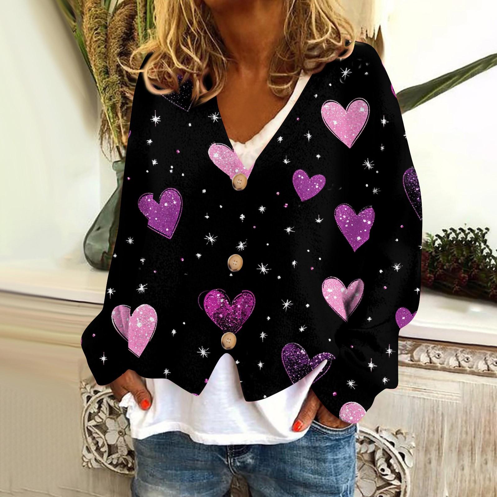 

Жіноча модна коротка куртка, повсякденна однобортна плюшева куртка з довгим рукавом і принтом до Дня Святого Валентина XXL