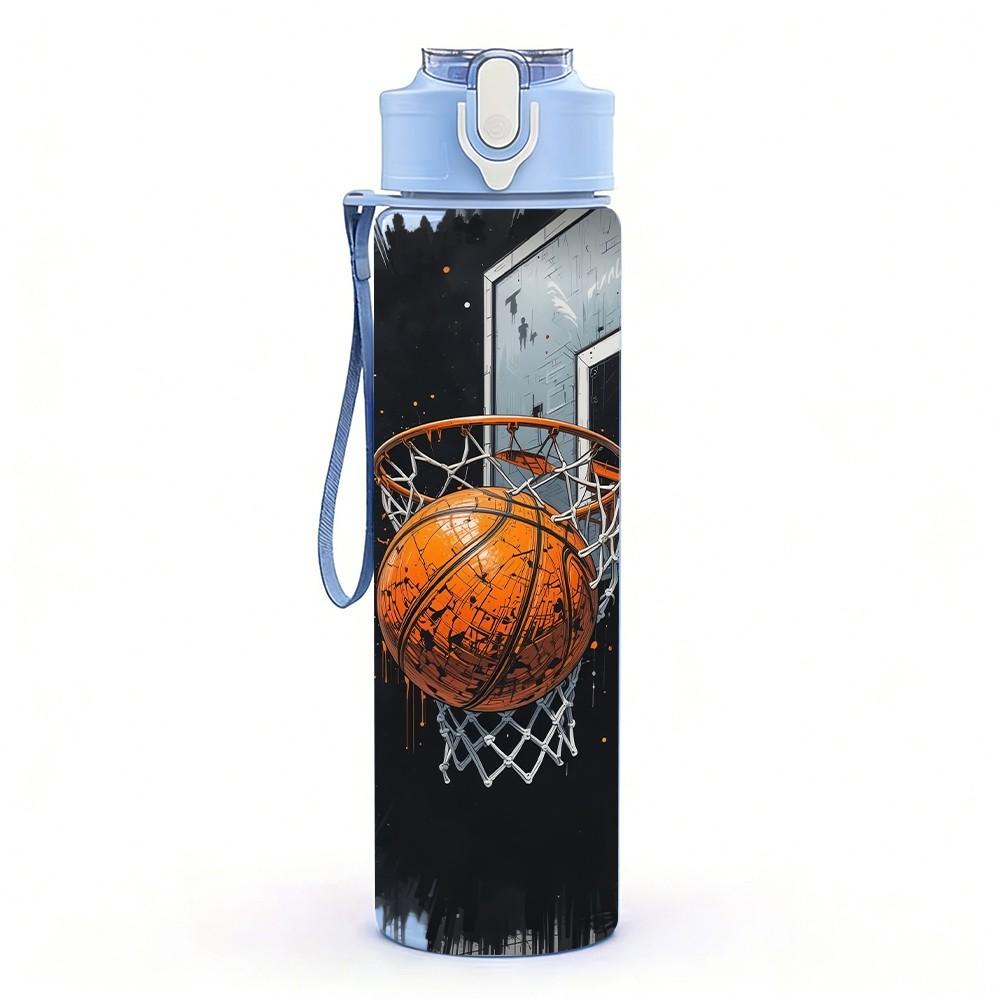 1 PZ Giocatore di Basket Dark Moody Arte Sportiva 750ml Plastica Colorata Borraccia Sportiva Tappo a Vite Anti-perdita con Cannuccia Pieghevole Adatta per Sport Ufficio Uso Domestico