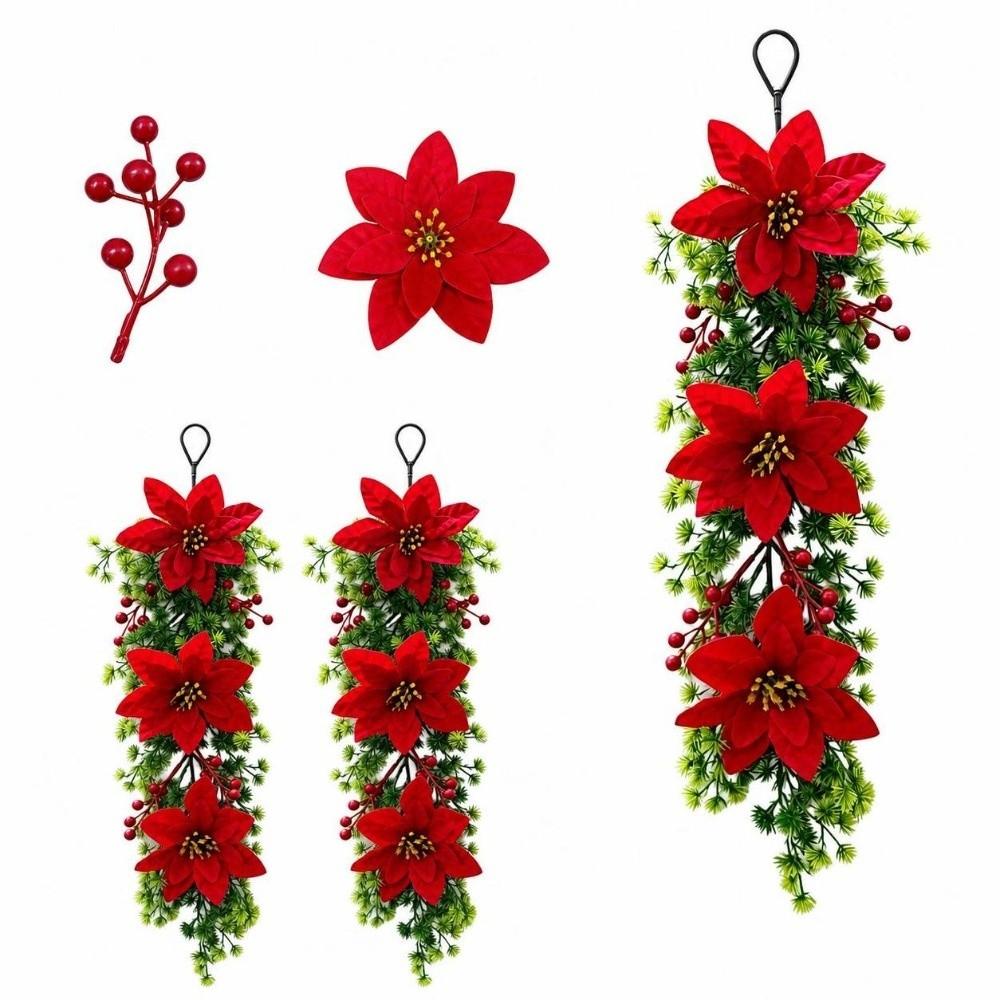 Wall Hanging Pine Branches Poinsettia Christmas Garland New Christmas Swag Garland Home Decoration