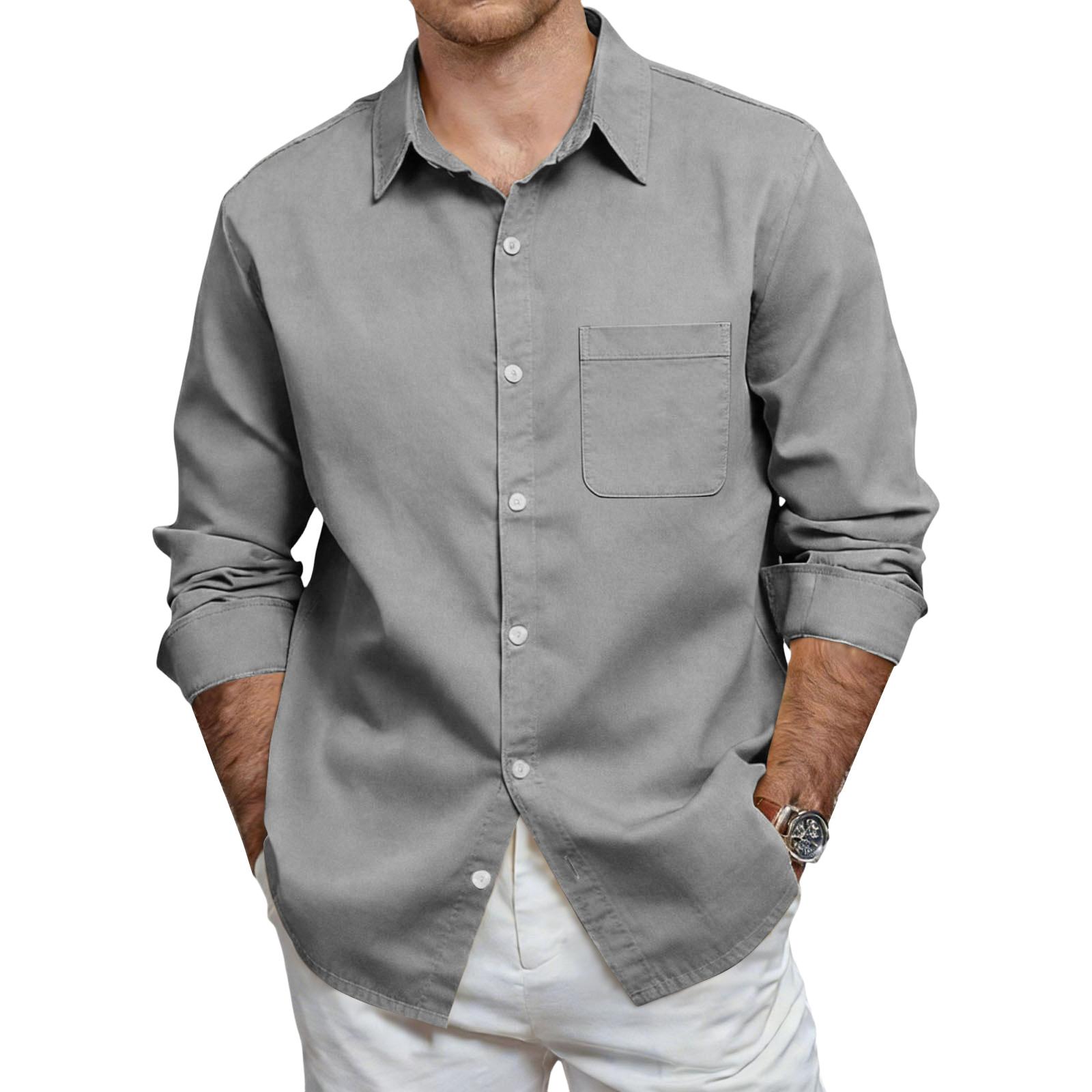Men s Casual Workwear Collared Button-Down Shirt With Pockets XL