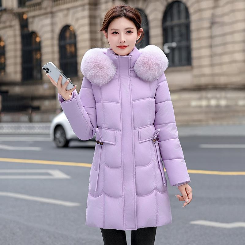 Down cotton clothes women's medium and long 2025 winter new Korean version fashion waist thickened warm hooded jacket