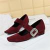European American Style Banquet Suede With One Strap Marie Zhen Rhinestone Thick Heel Low Heel Square Toe Single Women Shoes