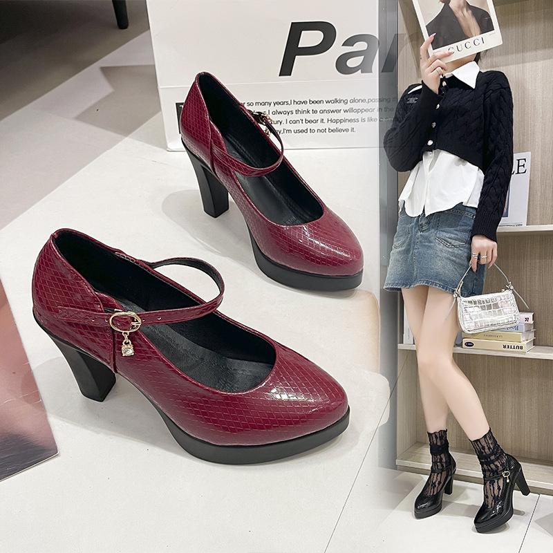 Model Runway High Heels Platform Fine Heel Pointed High Heel Black Professional Shoes Work Shoes Mary Jane Shoes Women Shallow