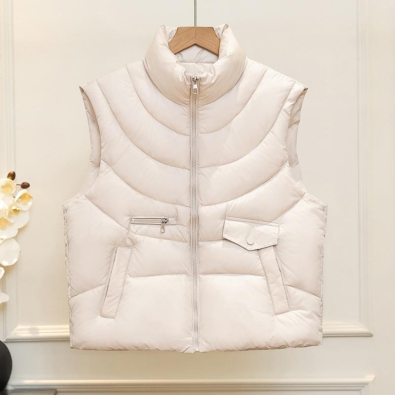 New Down Cotton Vest Women Look Thin and Foreign Fashion Trend Stand Collar Vest Waist Versatile Sleeveless Vest