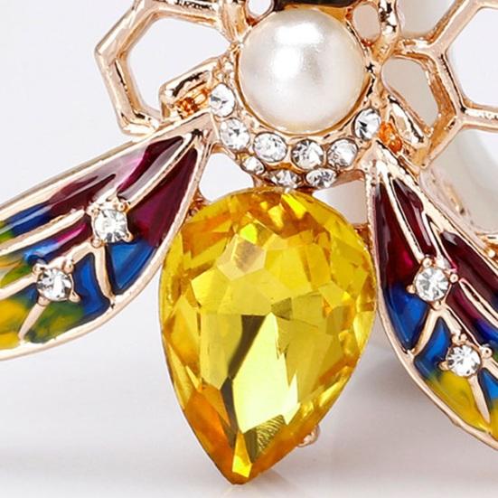 Bee Brooch Rhinestone Decor Bee Honeycomb Shape Colorful Hollow Out Anti-Rust Colorfast Collar