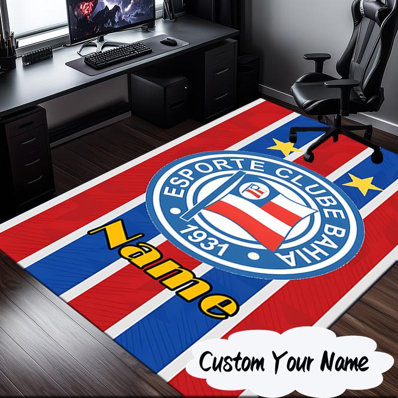 Custom Name Bahia FC Crest Design Rug for Living Room, Game Rooms, Office, Bedroom, Floor Mat Playful Design, fan gifts Christmas decor