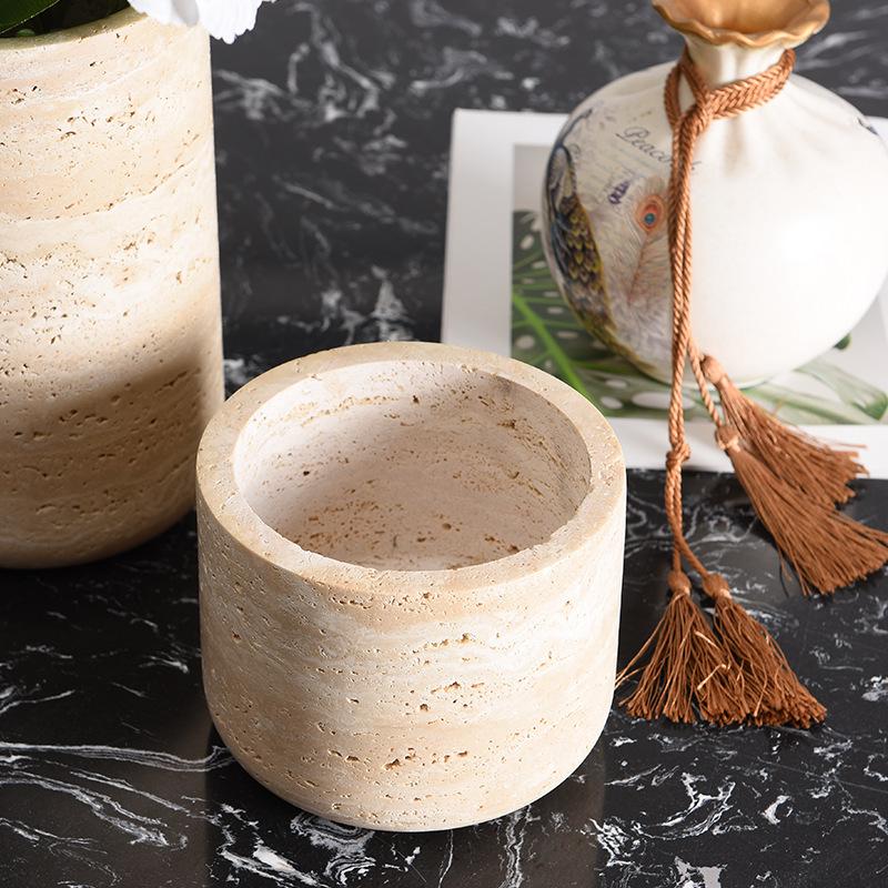 Natural Yellow Cave Stone Vase - Light Luxury Wabi-sabi Style Home Decor for Hotel Model Rooms