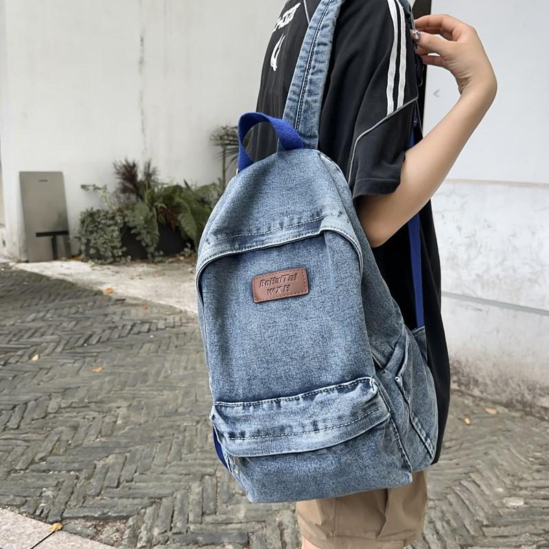Schoolbag retro denim backpack women's 1011 new large-capacity casual Korean version old schoolbag student class backpack