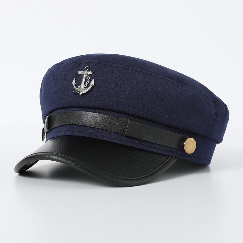 Berretto alla moda unisex Cappello blu navy tinta unita da donna e uomo Cappello da sfilata per primavera e autunno Cotone con logo ancora Cappellini da donna a tesa corta