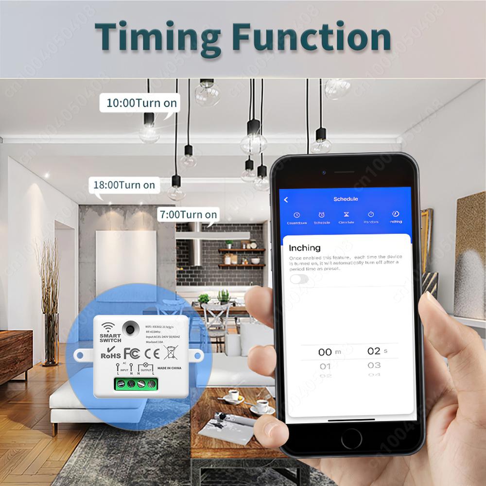 Tuya Smart Home WIFI Relay Module Switch Mini Light RF433MHz Wall Panel Switch Wireless Voice Control Timer Google Home Alexa