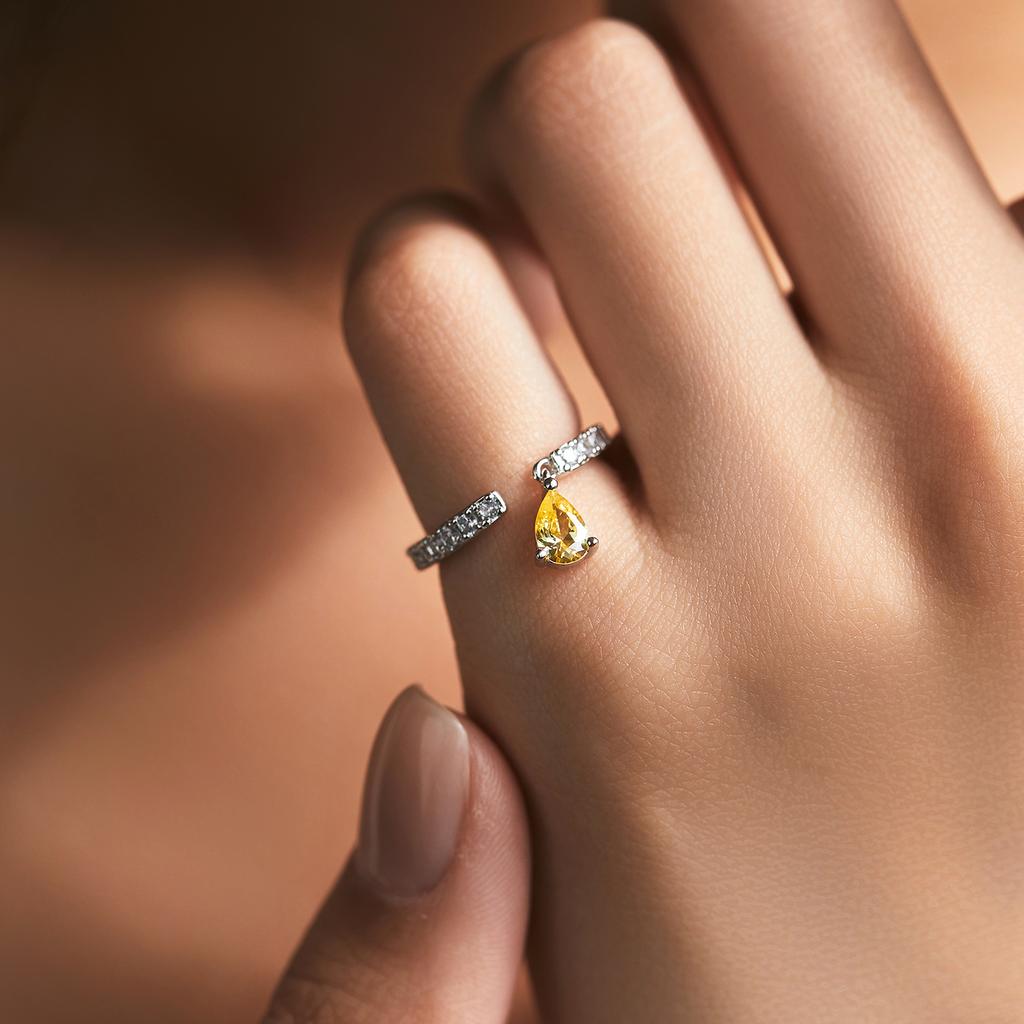 925 Sterling Silver Exquisite Water Drop Cubic Zirconia Adjustable Swing Charm Stackable Pinky Rings For Women Jewelry