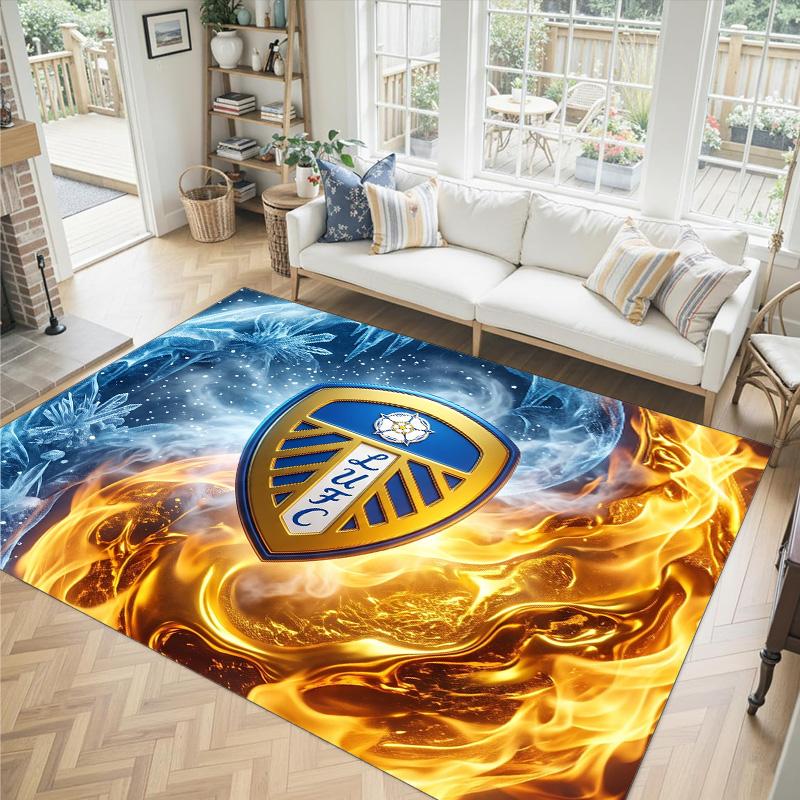 Leeds United Football Design Crystal Velvet Carpet Cozy Non?Slip Printed Rug For Bedroom Living Room Entrance