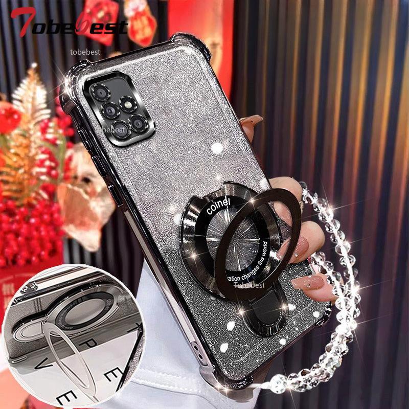 Glitter Plating Shockproof Case For Samsung Galaxy A51 A71 A21S A20 A30 A50 A70 A10S A20S 4G Magnetic Holder Bracelet Cover