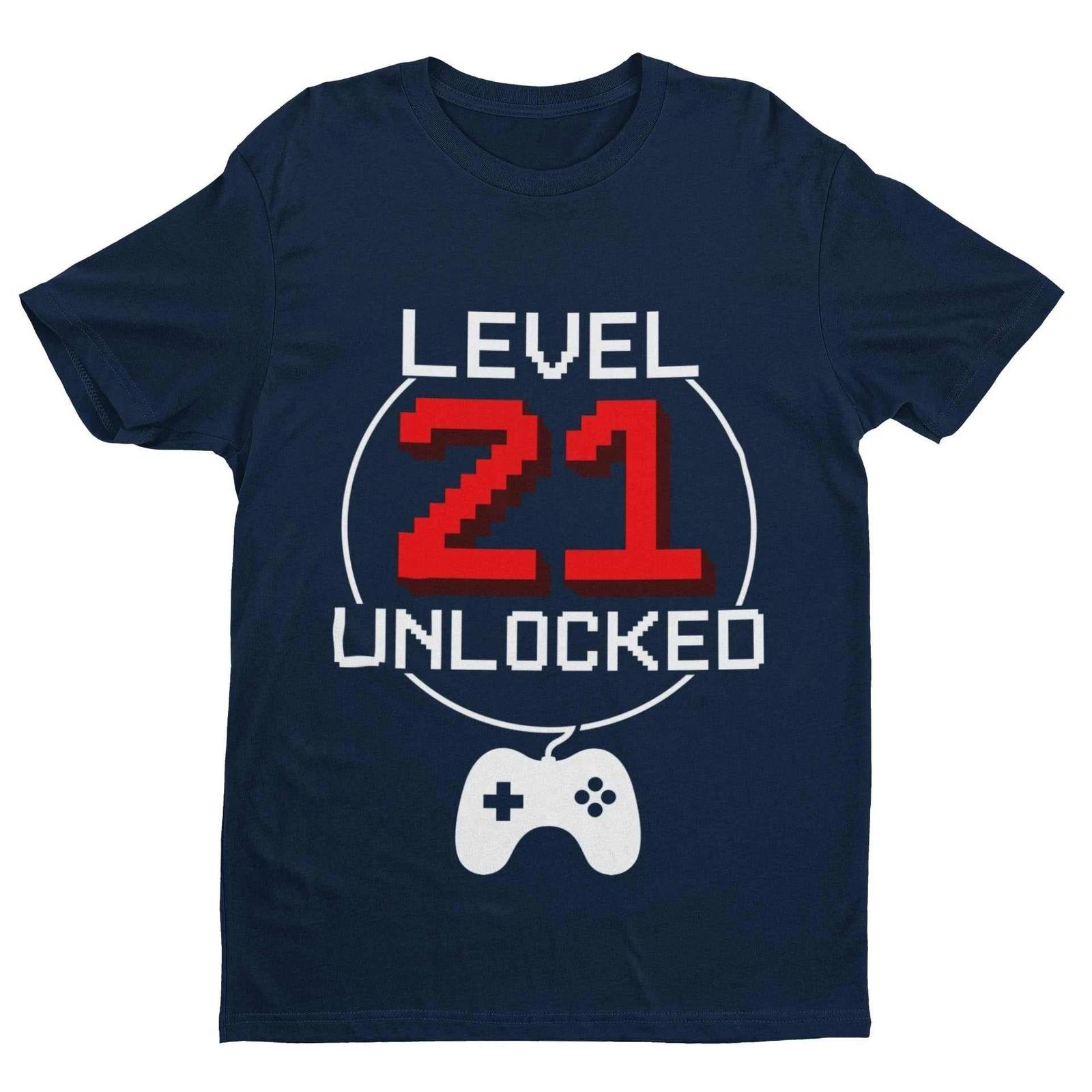 Funny 21st Birthday T Shirt Level 21 Unlocked Gamer Themed Gift Idea Gaming XL