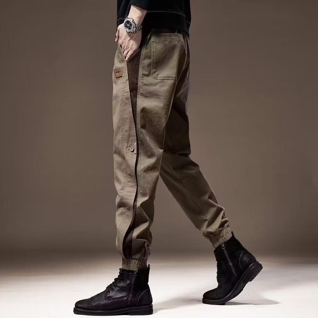 Tooling Pants Men's Summer Trendy Brand Thin Loose Versatile Tied Feet Contrasting Color Men's Casual Pants