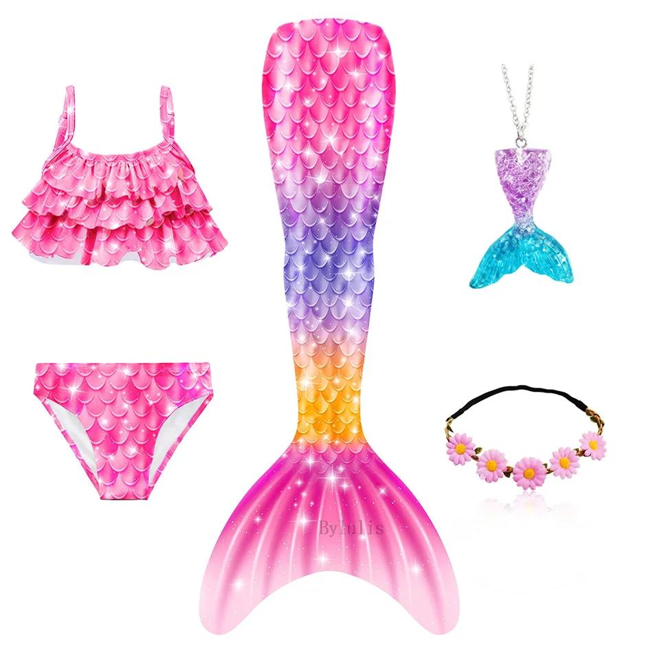 Nieuwe De Kleine Zeemeermin Staarten Ariel Memaid Zwempak Bikini Badpak Halloween Kostuum Meisjes Kunnen Monovin Toevoegen voor Zwemmen in het Zwembad 110(3-4T) pink