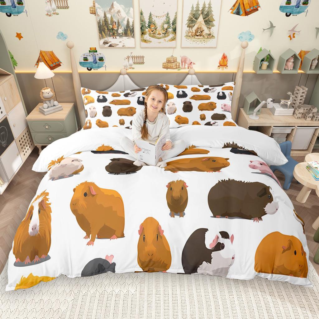 Homewish Cute Rodent Animal Duvet Cover Set 2Pcs/3Pcs For Kids Capybara Guinea Pig Bedding Kawaii Wildlife Quilt Cover Set