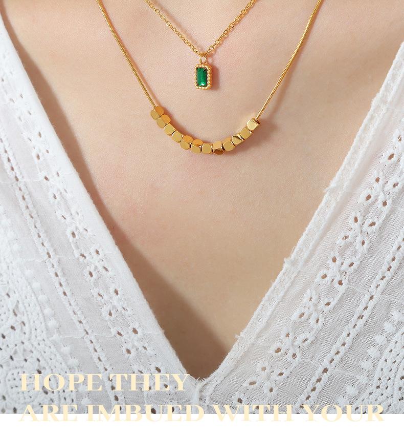 18K Gold Double Layer French Pendant Necklace - Titanium Steel Clavicle Chain