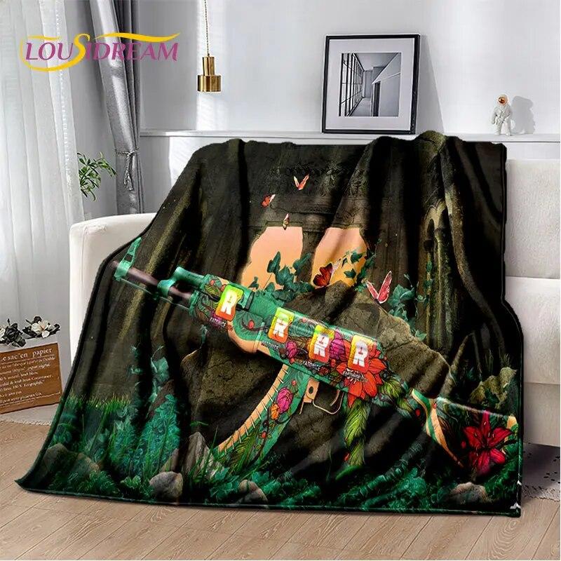 Puška Pistole Nábojová Pistole,CS,AK,USP,M4,AWP Měkká plyšová přikrývka,Vrhací přikrývka flanelová do obývacího pokoje Ložnice Sofa Piknik