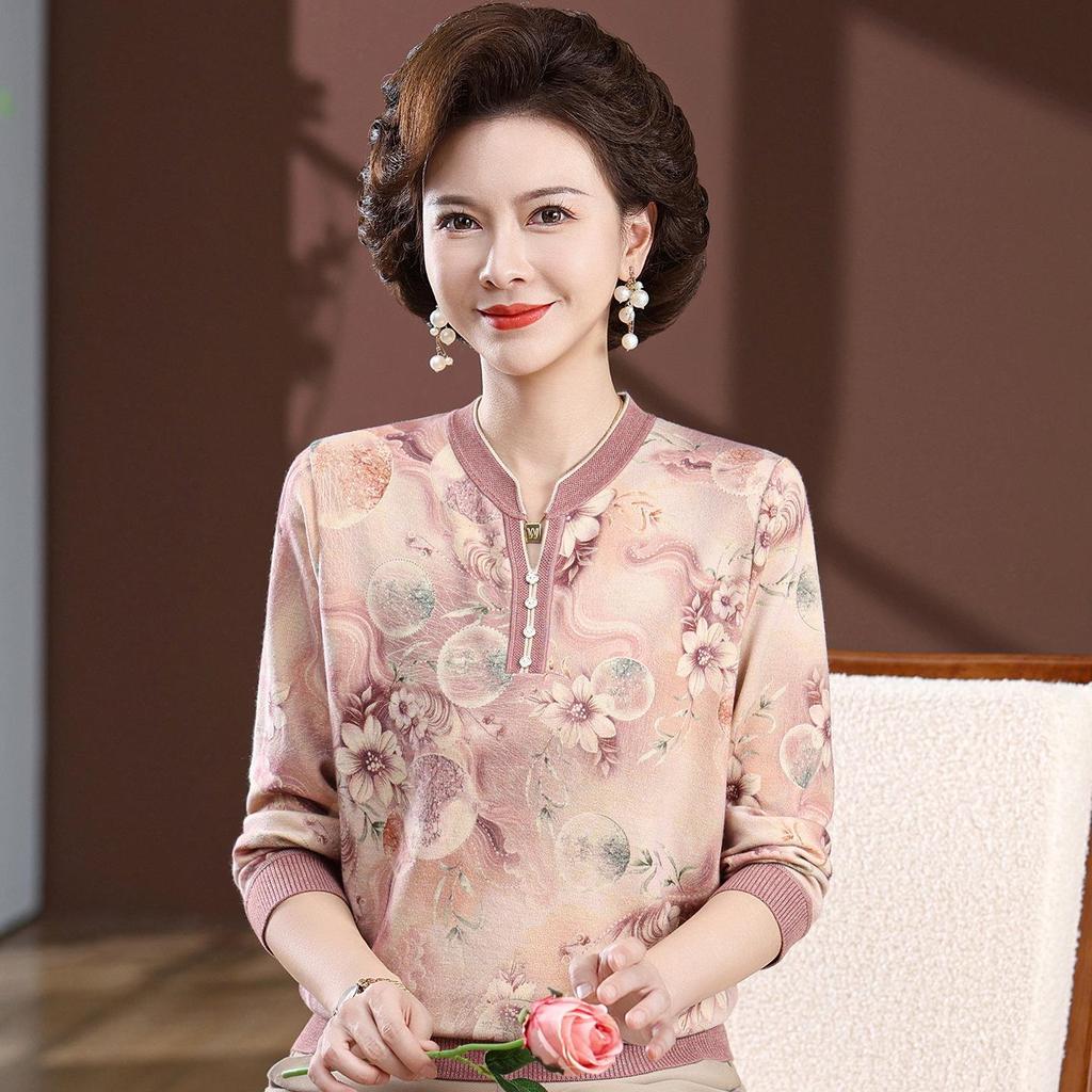 Stylish 2026 Women's Summer Long-Sleeved T-shirt for Middle-Aged & Elderly - Perfect Mother’s Base Layer Top