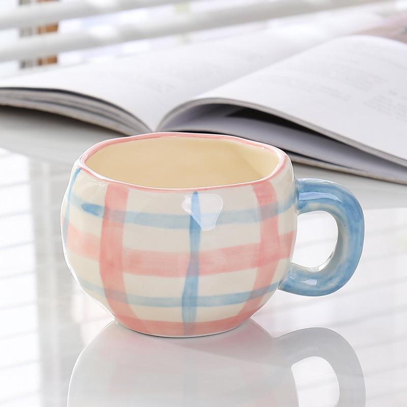 High Value Relief Flower Coffee Cup Saucer Afternoon Tea Floral Striped Mug Latte Cup Hand Painted Water Cup