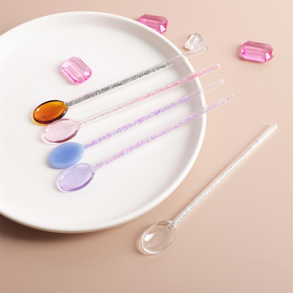 Skleněná dezertní lžička ve stylu INS, průhledná, odolná vůči vysokým teplotám, k míchání kávy, s dlouhou rukojetí, čajové lžičky, dárek
