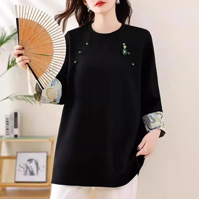 Vintage New Chinese Style Long-sleeved Top Autumn and Winter Mid-length Versatile Shirt
