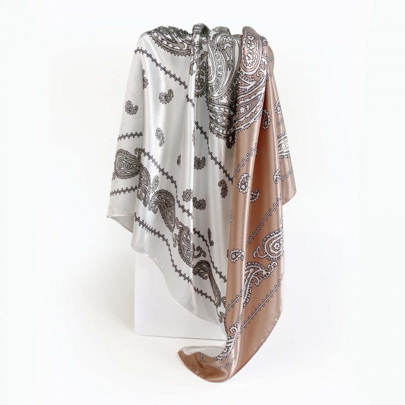 90-colour satin headscarf, square scarf, classic two-tone cashew-patterned silk scarf, women’s shawl, paisley silk scarf 90x90cm