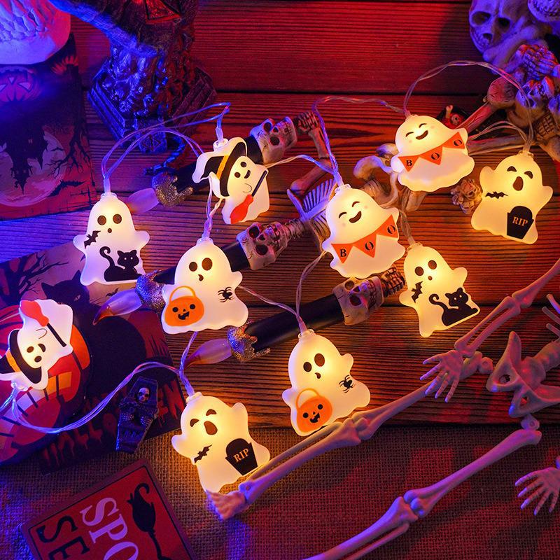 LED Halloween String Lights - Pumpkin, Ghost, and Skull Shaped Decorative Lights for Festive Party Atmosphere