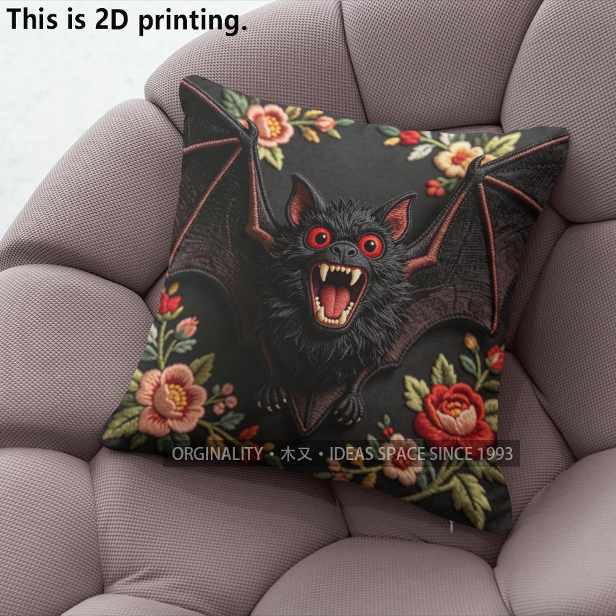 

Goth Floral Vampire Bat Throw Pillow Covers Pattern Cushion Cover Suitable for Sofa Bedroom Car Pillow Cover 40x40cm