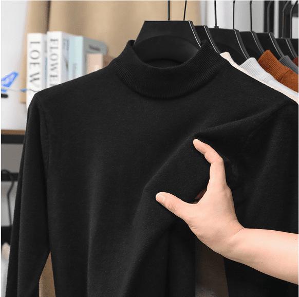 Men's Autumn Winter Knit Sweater | Round Neck, Half High Collar, Warm Middle-aged Base Layer