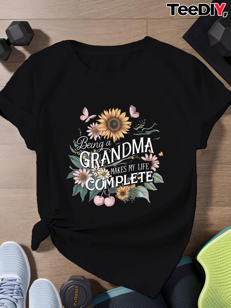 Grandma Sunflower Cherry Butterfly Makes Life Complete T-shirt