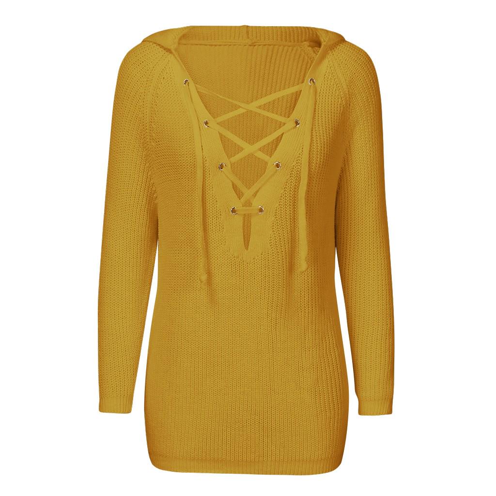 Dame Mote Høst/Vinter Langermet Hettegenser Strikkede Gensere Topper