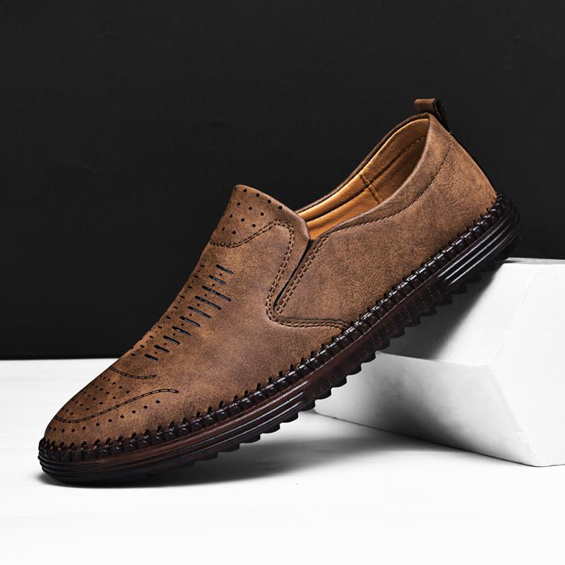 Fashion New Leather Man Loafers Handmade Casual Shoes Comfy Moccasins Breathable Mens Driving Shoes Comfort Slip on Flats Business Shoes