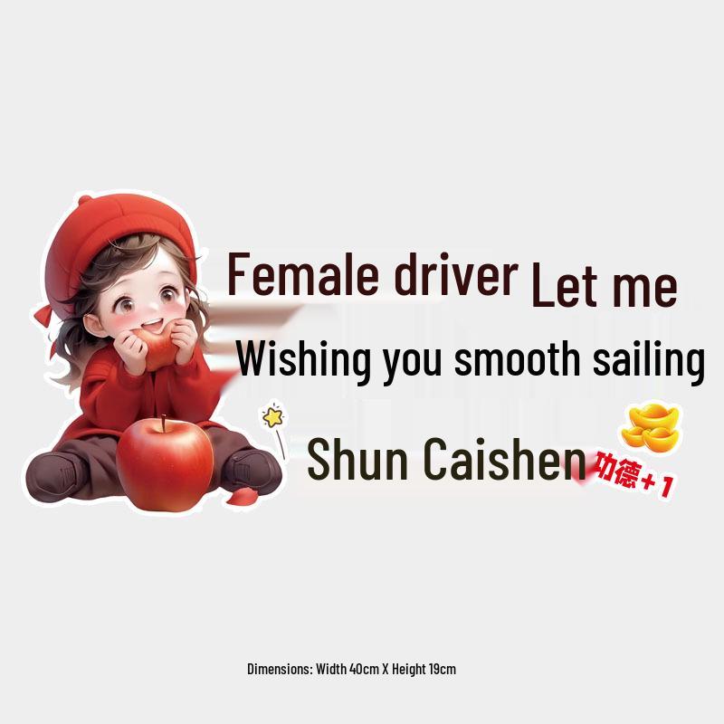 Funny 'Let Me Pass' Cartoon Car Sticker for Female Drivers - Reflective Decorative Rear Window Decal