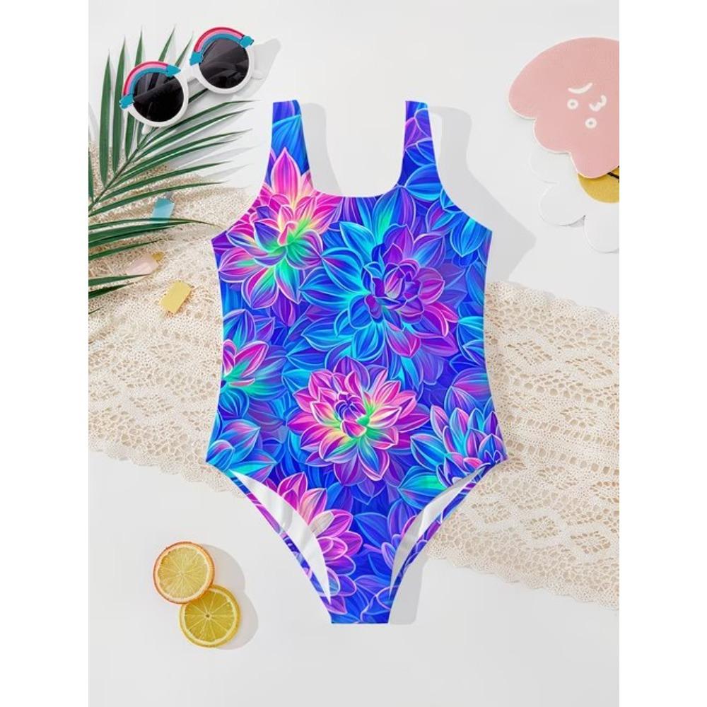 Costume da bagno intero per bambina, carino, con stampa colorata di cartoni animati, senza maniche, costume da bagno estivo per bambini, da spiaggia