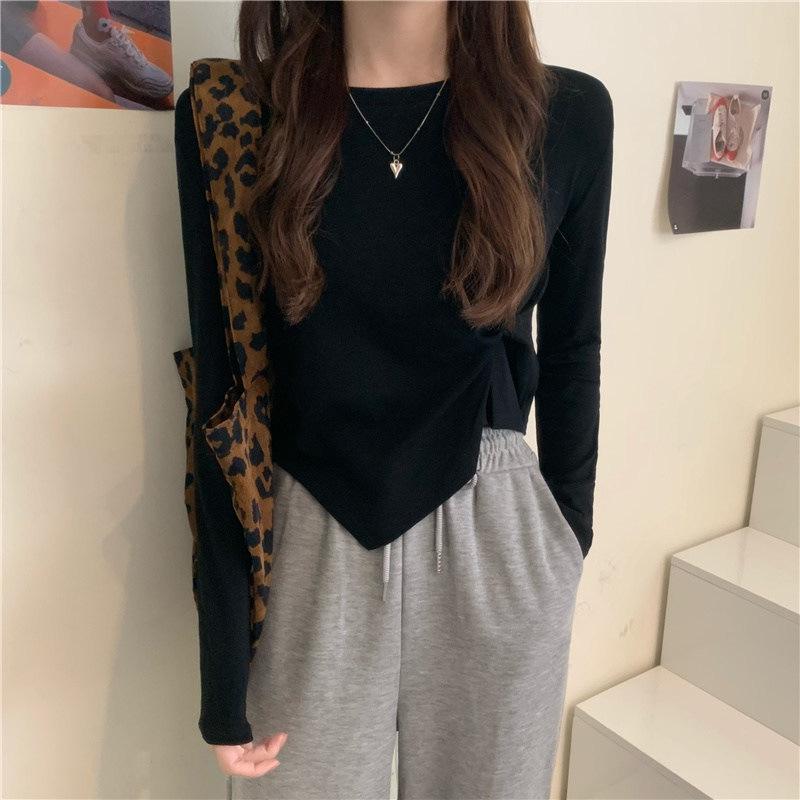 Korean Style Irregular Long-Sleeve T-Shirt for Women - 2025 Spring/Autumn