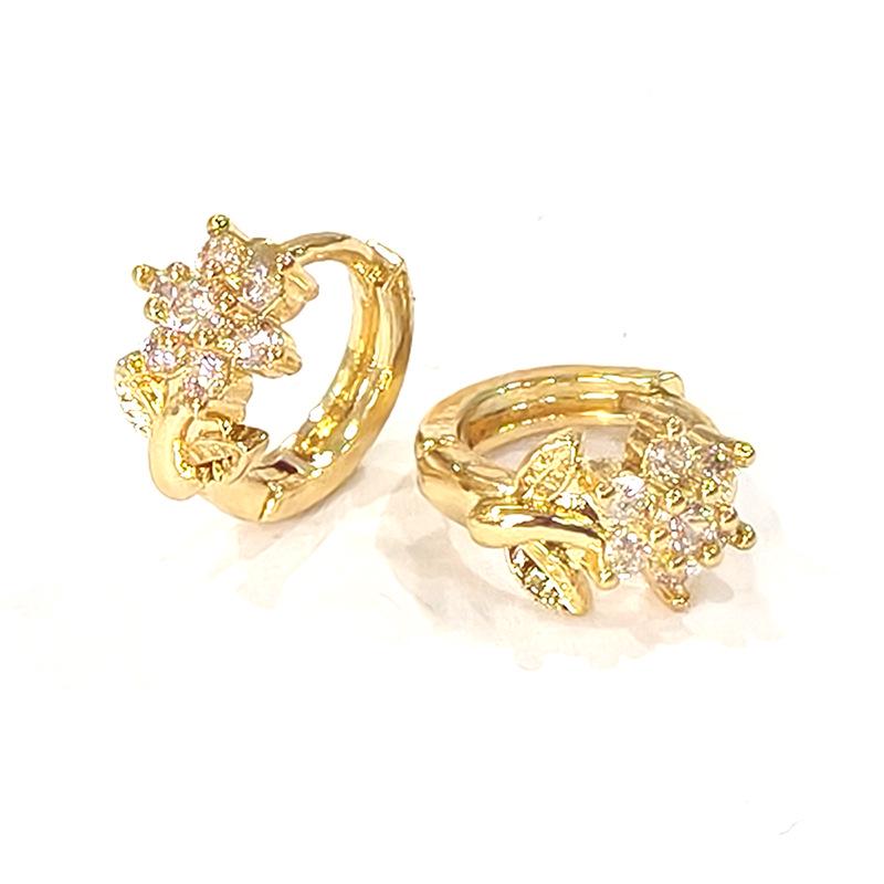 Fairy Style Copper Flower Earrings with Zircon Inlay - Classic European and American Design, Small and Exquisite Copper