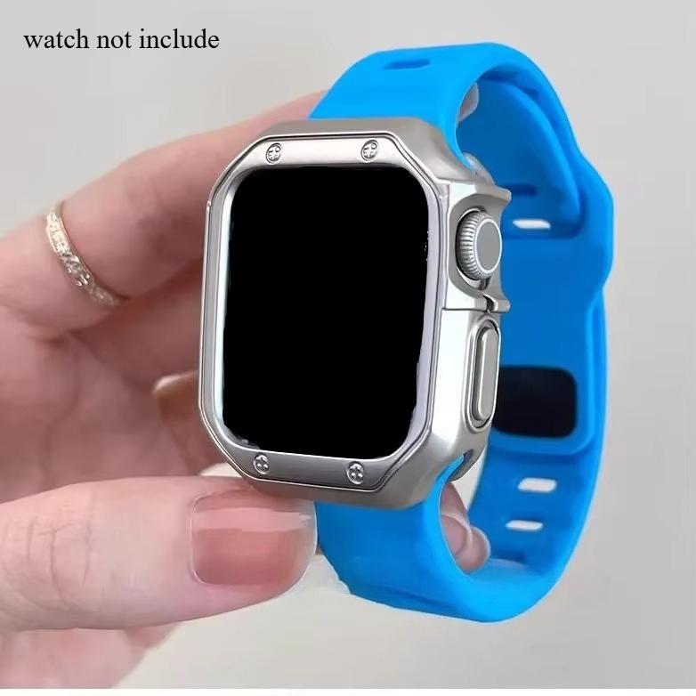 TPU Plating Case+Silicone Strap For Apple Watch Ultra 2 1 49mm Series 10 46 42mm 9 8 7 6 5 4 3 2 1 Hollow Out Protective Accesso