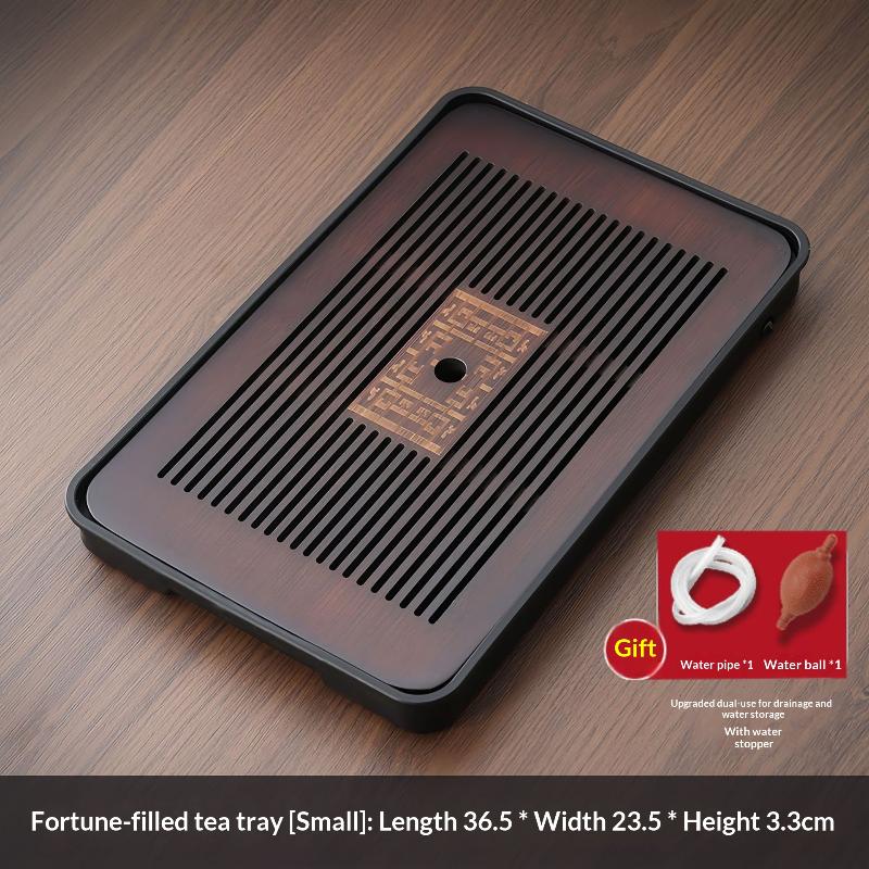 Double-Layer Wooden Tea Tray Engraved Floral Rectangular Multi Purpose Serving Tray for Breakfast Tea Snack Serving Gifting A