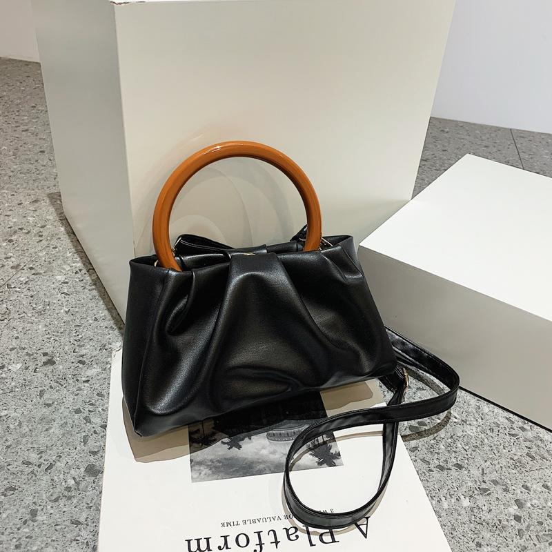 Wolkenplissierte Kunstleder-Schultertasche für Damen im Vintage-Stil, Crossbody, quadratische Geldbörse